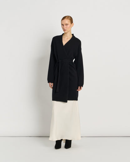 Maxi Cardigan in Lana Extrafine con Collo a Tulipano
