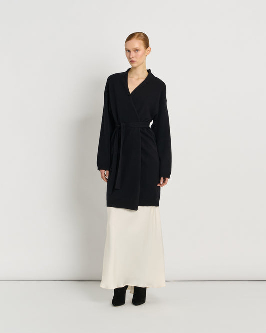 Maxi Cardigan in Lana Extrafine con Collo a Tulipano