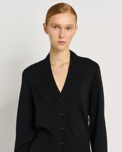 Cardigan con Collo a Tulipano in Lana Merino Superfine